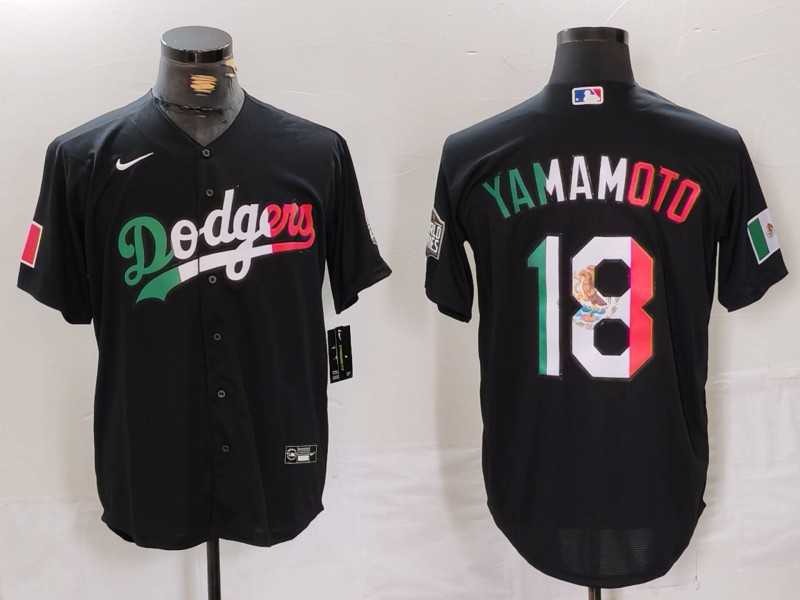 Men%27s Los Angeles Dodgers #18 Yoshinobu Yamamoto Black Mexico Cool Base Stitched Jersey Dzhi